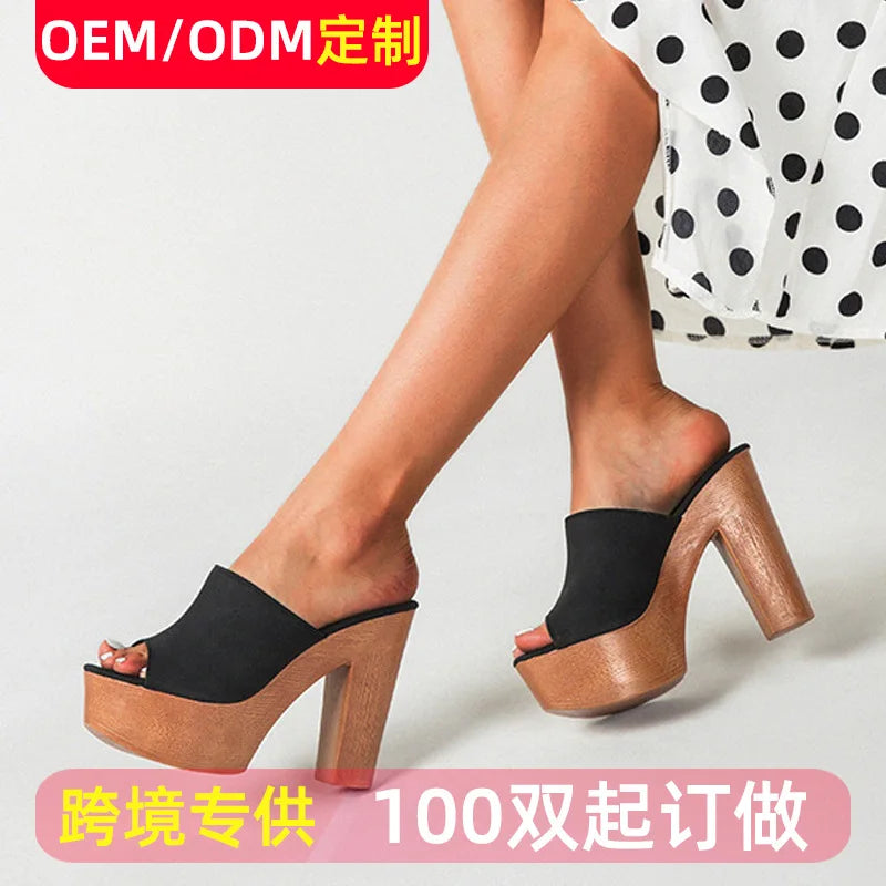 JiaoShangMi Unisex Wedges Sandals Peep Toe Faux Suede Wood Outsole Platform Summer Slip-On Back Strap Height Increasing