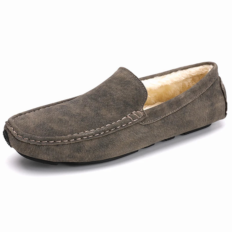 Men's Loafers Driving Shoes Gommino Penny Loafer Flats Leather Cotton Padded Warm Winter Moccasins Low-top Slip on Light Weight