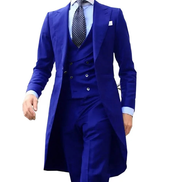 2024 New Arrival l Long Coat Designs Chinese Red Men Suit Gentle Men Tuxedo Prom Blazer Custom 3 Pieces (Jacket+vest+Pants)