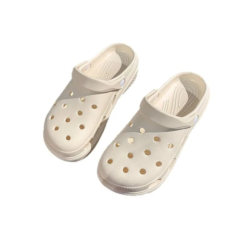 Women's Closed Toe Clogs Midsole Thick Sole Height Increasing EVA Outsole Plastic Upper PVC Lining Summer Slippers Vietnam Made