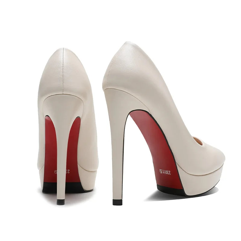 Luxury Women Pumps Spring Autumn Slip-On Platform PU Leather 12cm Thin Heels Korean Style Casual Women Profession Shoes Black