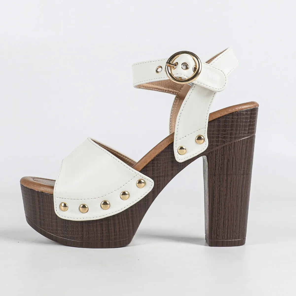 Heeled Sandals Women Peep Toe Ultra High Heel (5+) Platform Buckle Solid Color Height Increasing Style Microfiber Leather Lining