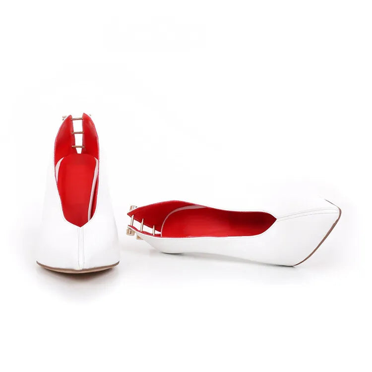 New Women's Fashion Party Pumps Pointed Metal Button Thin Heels High Heel Shoes for Ladies Upper Position Trends