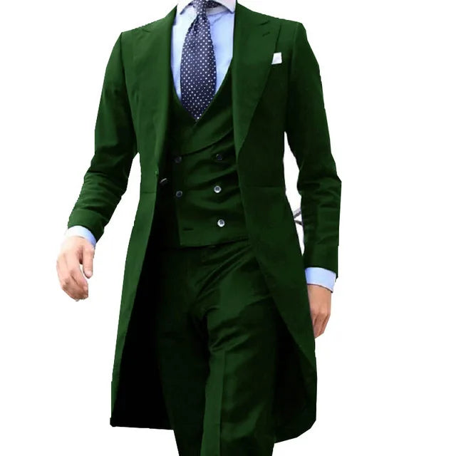 2024 New Arrival l Long Coat Designs Chinese Red Men Suit Gentle Men Tuxedo Prom Blazer Custom 3 Pieces (Jacket+vest+Pants)