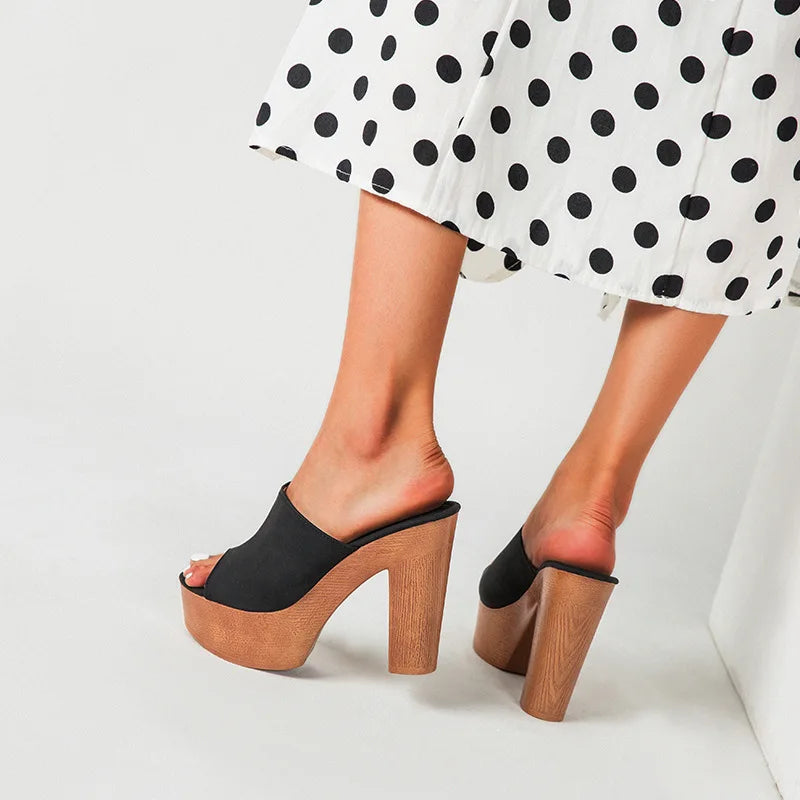 JiaoShangMi Unisex Wedges Sandals Peep Toe Faux Suede Wood Outsole Platform Summer Slip-On Back Strap Height Increasing