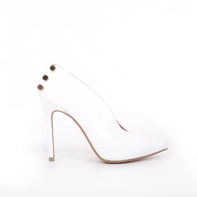 New Women's Fashion Party Pumps Pointed Metal Button Thin Heels High Heel Shoes for Ladies Upper Position Trends