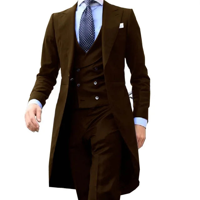 2024 New Arrival l Long Coat Designs Chinese Red Men Suit Gentle Men Tuxedo Prom Blazer Custom 3 Pieces (Jacket+vest+Pants)