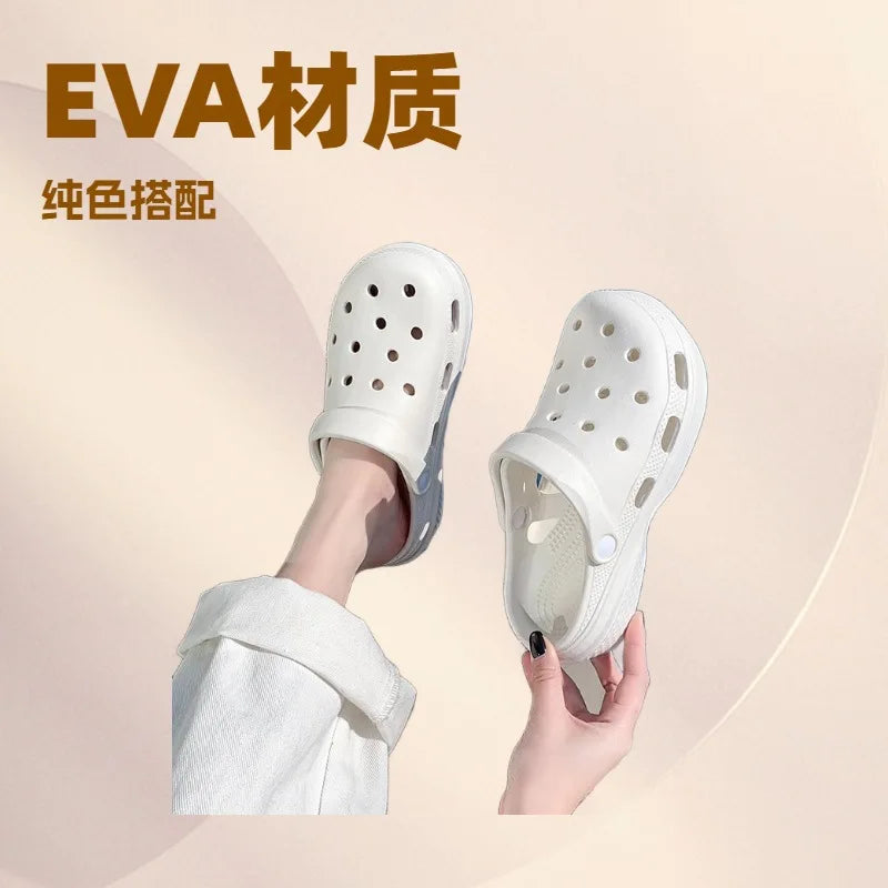 Women's Closed Toe Clogs Midsole Thick Sole Height Increasing EVA Outsole Plastic Upper PVC Lining Summer Slippers Vietnam Made