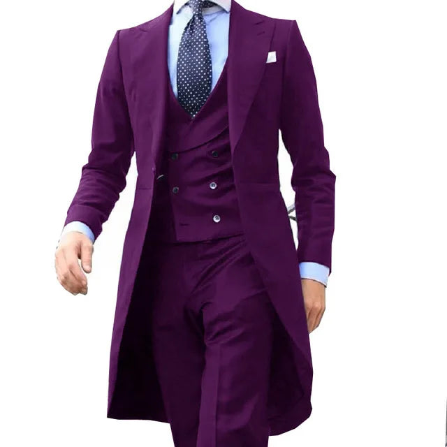 2024 New Arrival l Long Coat Designs Chinese Red Men Suit Gentle Men Tuxedo Prom Blazer Custom 3 Pieces (Jacket+vest+Pants)
