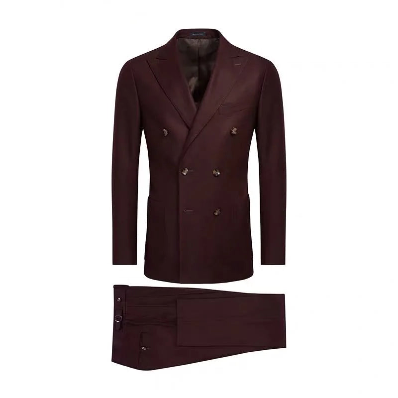 Mtm Made to Measure Custom Irregular Style Men Suit Handmade Burgundy Double Breasted Man Custom Suits