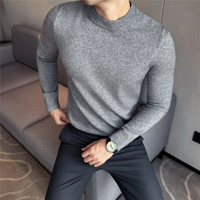 Men Knitted Sweater Winter Keep Warm Round-neck Pullover Solid Casual High Elastic Slim Fit Sweater High Quality Men Clothing