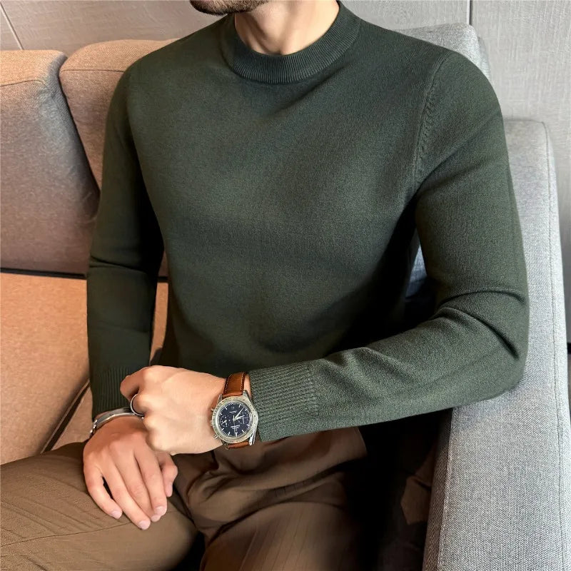 Men Knitted Sweater Winter Keep Warm Round-neck Pullover Solid Casual High Elastic Slim Fit Sweater High Quality Men Clothing