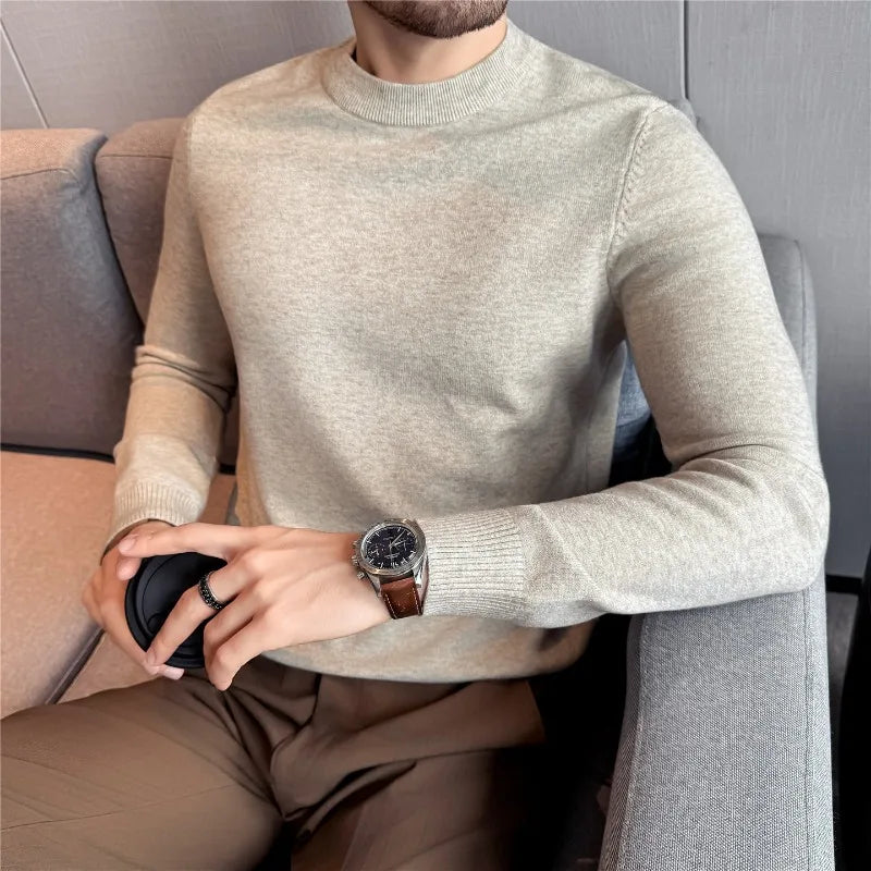 Men Knitted Sweater Winter Keep Warm Round-neck Pullover Solid Casual High Elastic Slim Fit Sweater High Quality Men Clothing