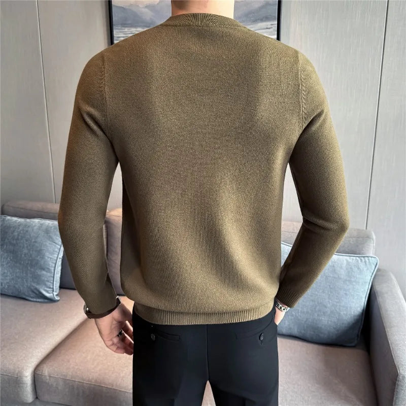 Men Knitted Sweater Winter Keep Warm Round-neck Pullover Solid Casual High Elastic Slim Fit Sweater High Quality Men Clothing