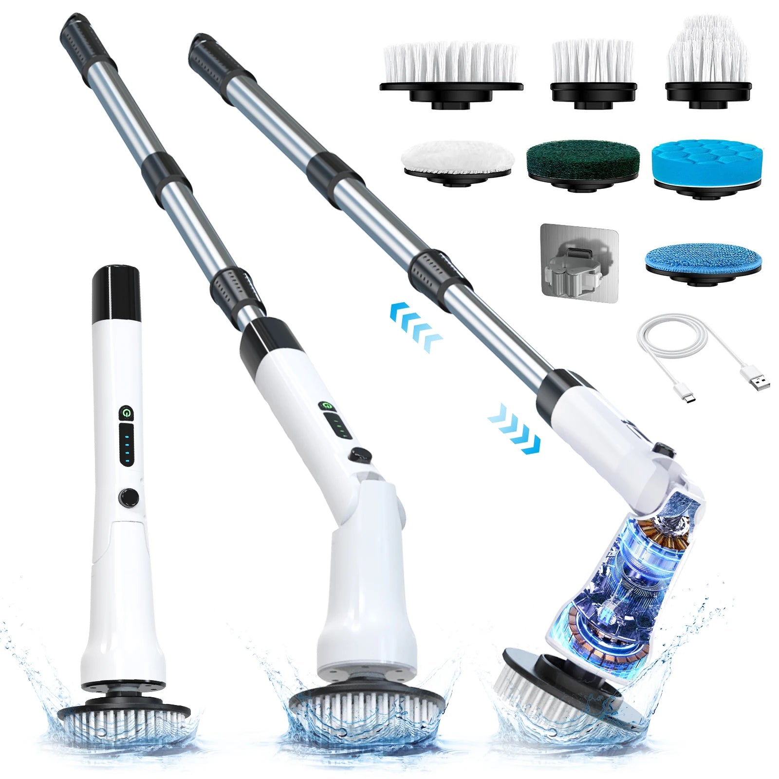Electric Spin Scrubber, Cordless Cleaning Brush Bathroom Scrubber. Waterproof Shower Cleaner Brush with Adjustable Angles