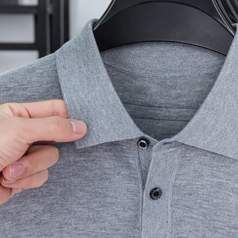 3.5% Goat Cashmere Sweater Polos Men 2025 Autumn 5.5% Mulberry Silk Knit T-shirt Long Sleeve Jumper Silk Wool Sweater Tops