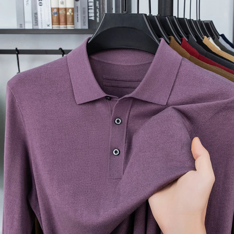 3.5% Goat Cashmere Sweater Polos Men 2025 Autumn 5.5% Mulberry Silk Knit T-shirt Long Sleeve Jumper Silk Wool Sweater Tops