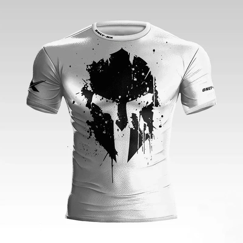 3D Print Warrior Helmet Workout T-Shirt Funny Gym Shirts High Quality Milk Fiber Men's Short Sleeves Muscle Man Tough Guy Tshirt