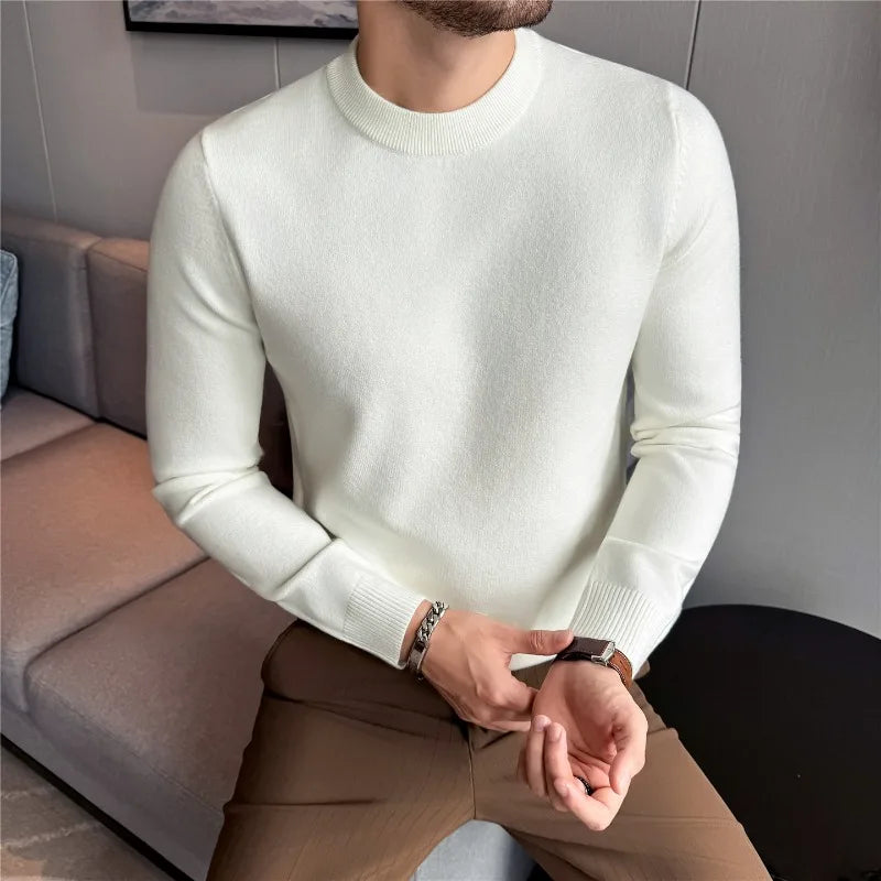 Men Knitted Sweater Winter Keep Warm Round-neck Pullover Solid Casual High Elastic Slim Fit Sweater High Quality Men Clothing