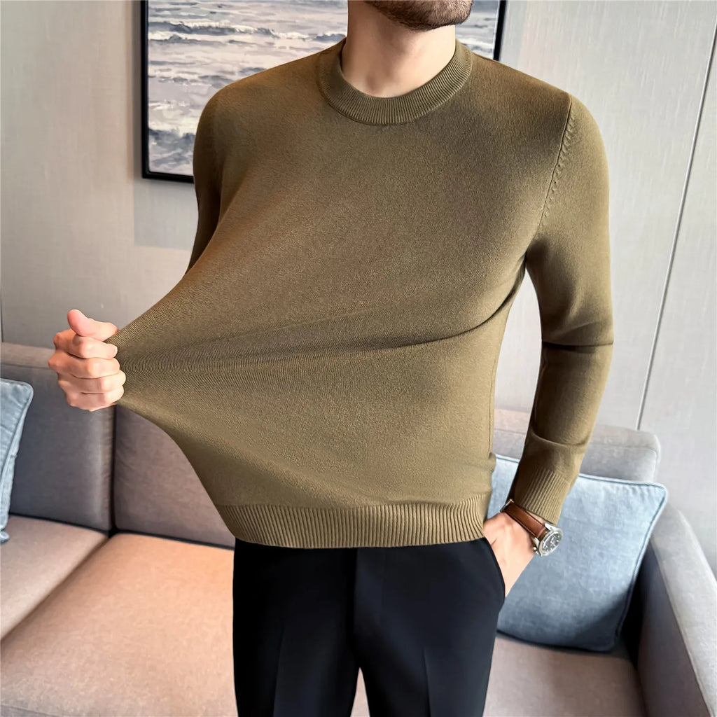 Men Knitted Sweater Winter Keep Warm Round-neck Pullover Solid Casual High Elastic Slim Fit Sweater High Quality Men Clothing
