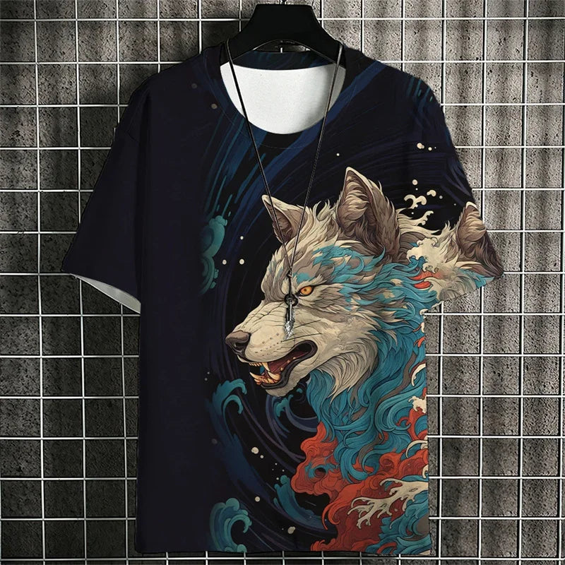 3D Printed Japanese Ukiyo-e T Shirt For Men Cartoon Animal Graphic T-Shirts Summer Casual Short Sleeve Tees Loose O-Neck Tops